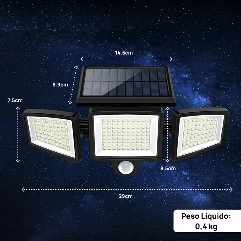 Luz de Segurança Solar 2500LM com 3 Cabeças Ajustáveis, 3 Modos de Iluminação e Proteção IP65 para Jardim eficientemente potente