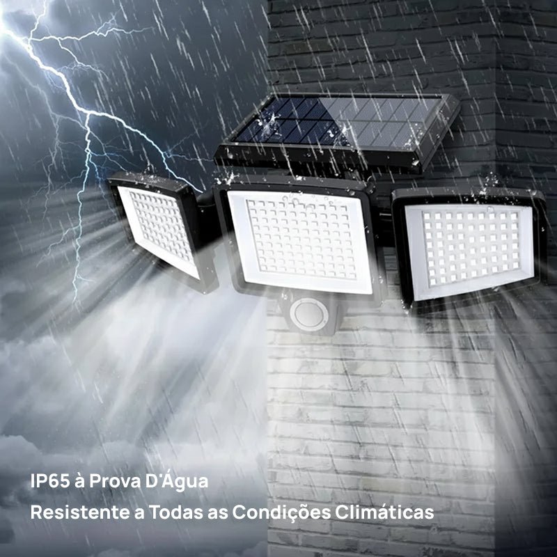 Luz de Segurança Solar 2500LM com 3 Cabeças Ajustáveis, 3 Modos de Iluminação e Proteção IP65 para Jardim eficientemente potente