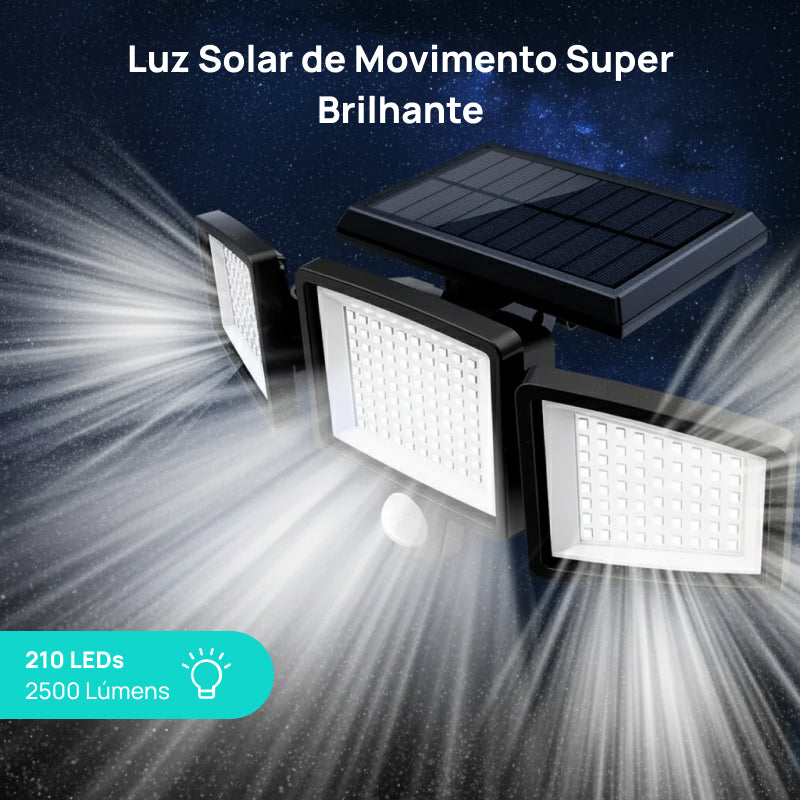 Luz de Segurança Solar 2500LM com 3 Cabeças Ajustáveis, 3 Modos de Iluminação e Proteção IP65 para Jardim eficientemente potente
