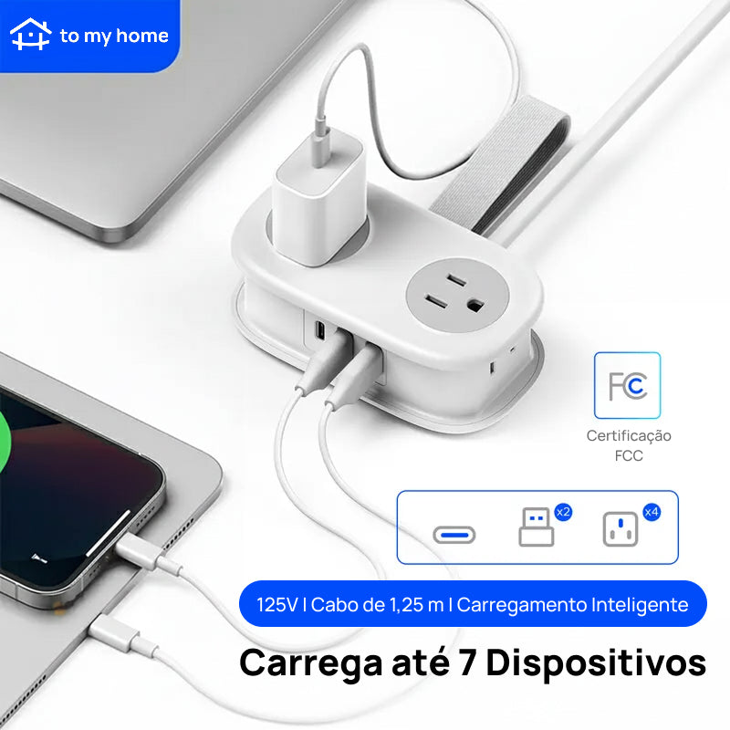 Filtro de Energia Compacto para Viagem, com 4 Tomadas e 3 Portas USB (Inclui USB-C) e Cabo de 1.2m, essencial e moderno, muito prático
