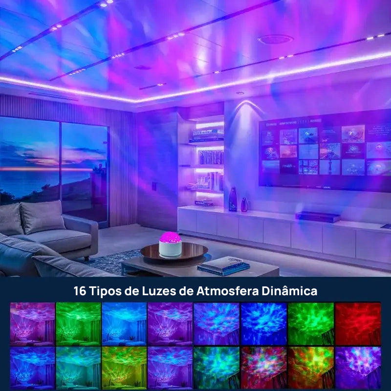 Lâmpada Projetora com 2 Cenas de Ondulação 3D e 16 Cores, Controlada por Remoto para Ambiente Relaxante totalmente personalizável