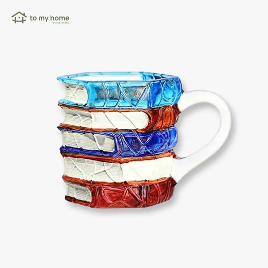 Caneca de Cerâmica 3D Livros Empilhados com Design Criativo, Acabamento Artístico e Presente Ideal para Amantes da Leitura