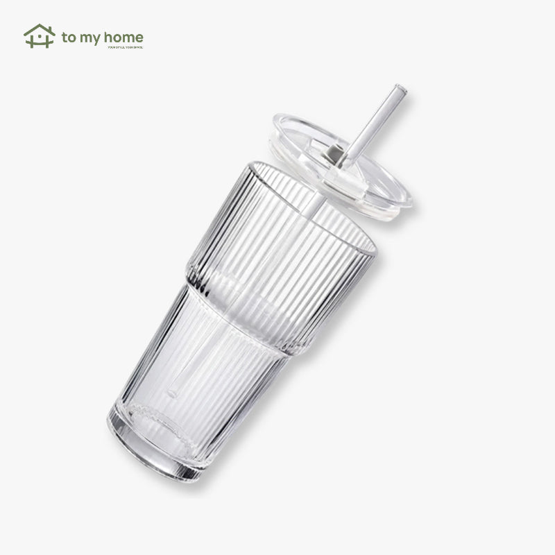 Conjunto de 2 ou 4 Copos de Vidro Texturizado com Tampa e Canudo, Reutilizáveis, Duráveis e à Prova de Vazamentos estilo sustentável