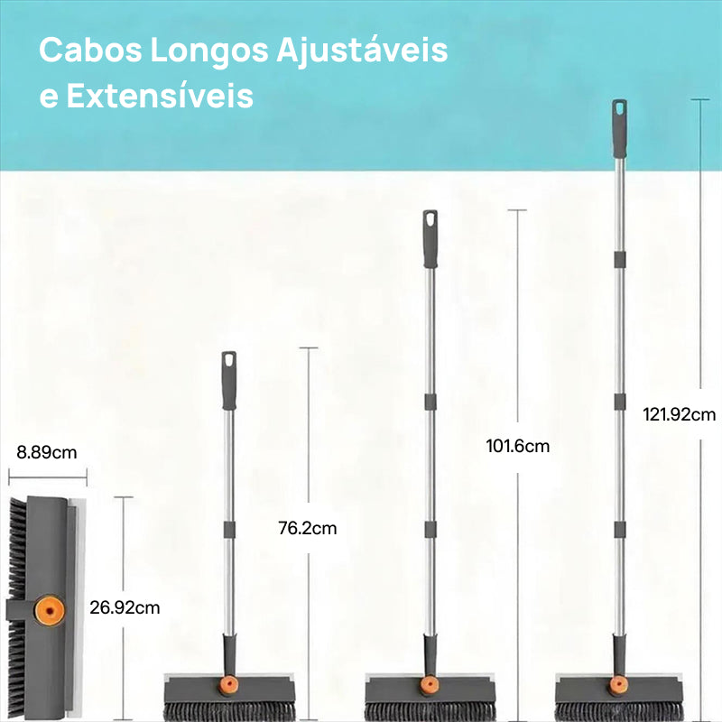Escova de Limpeza 3 em 1 para Piso com Cabo Longo e Cerdas Rígidas, Ideal para Chuveiro, Banheiro, Garagem e Deck resistência total