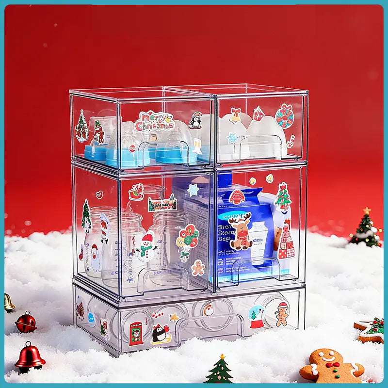 Conjunto de 2 Gavetas Organizadoras Empilháveis com 8 Caixas Transparentes Livres de BPA, Flexíveis e Seguras modular versátil