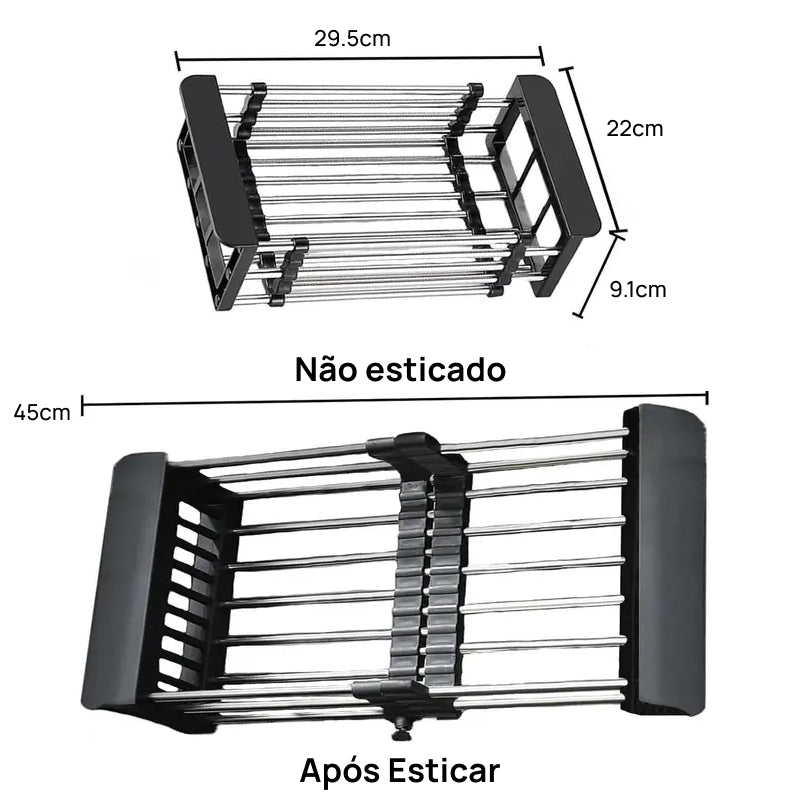 Escorredor de Louça Suspenso em Aço Inoxidável Ajustável, Cesto Filtrante Multifuncional para Pia da Cozinha drenagem otimizada