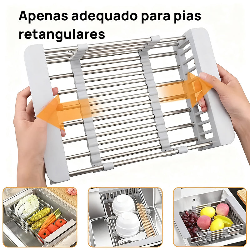 Escorredor de Louça Suspenso em Aço Inoxidável Ajustável, Cesto Filtrante Multifuncional para Pia da Cozinha drenagem otimizada