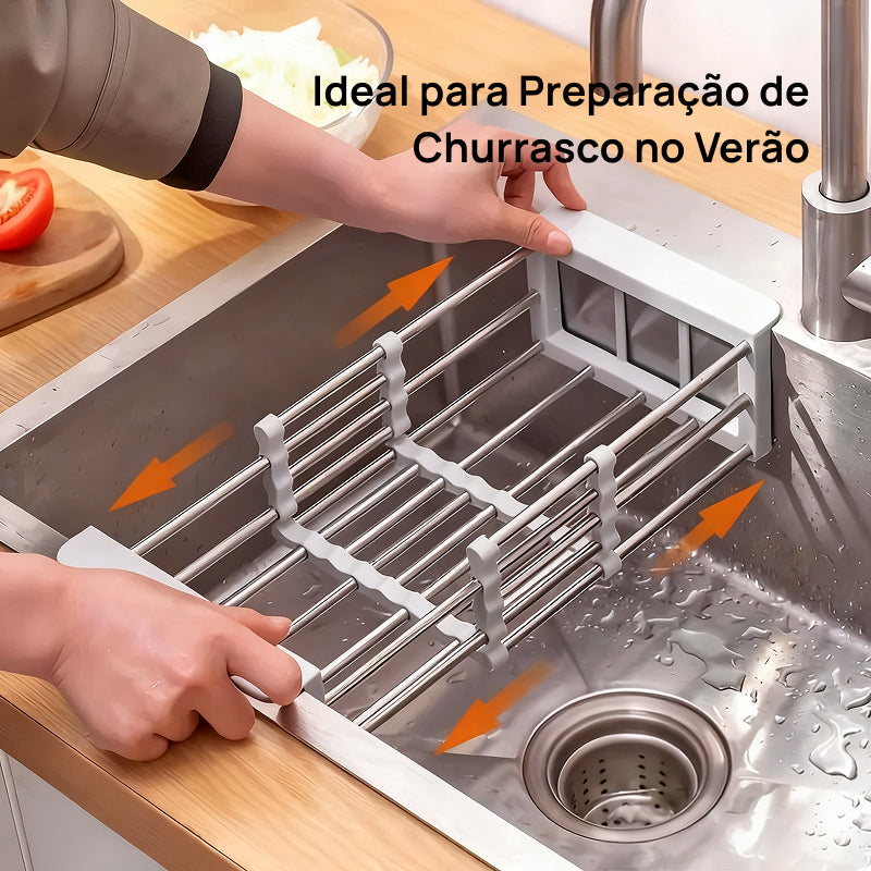 Escorredor de Louça Suspenso em Aço Inoxidável Ajustável, Cesto Filtrante Multifuncional para Pia da Cozinha drenagem otimizada