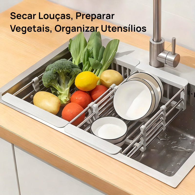 Escorredor de Louça Suspenso em Aço Inoxidável Ajustável, Cesto Filtrante Multifuncional para Pia da Cozinha drenagem otimizada