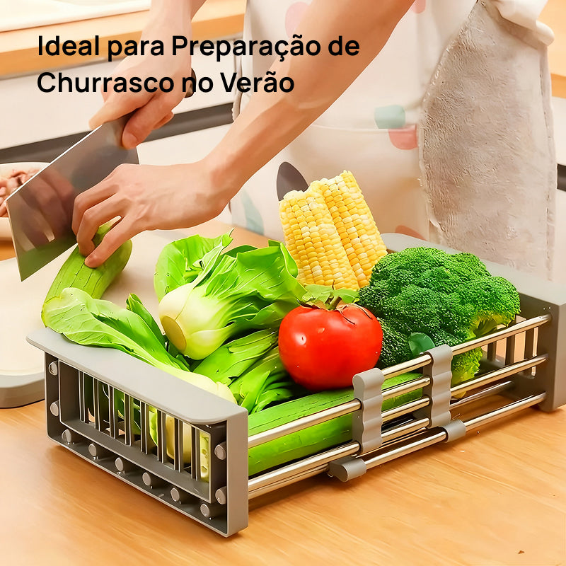 Escorredor de Louça Suspenso em Aço Inoxidável Ajustável, Cesto Filtrante Multifuncional para Pia da Cozinha drenagem otimizada