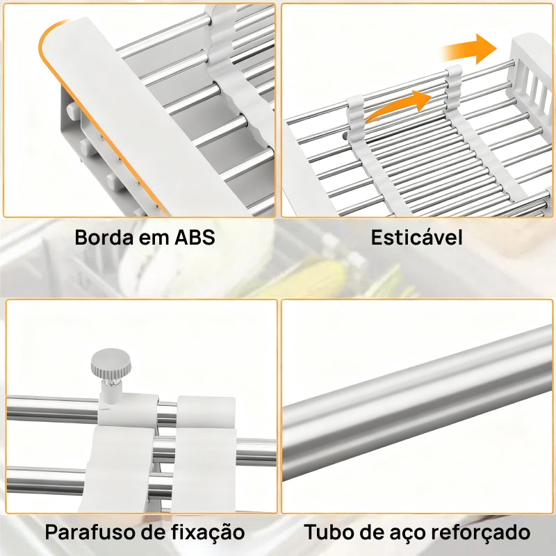 Escorredor de Louça Suspenso em Aço Inoxidável Ajustável, Cesto Filtrante Multifuncional para Pia da Cozinha drenagem otimizada