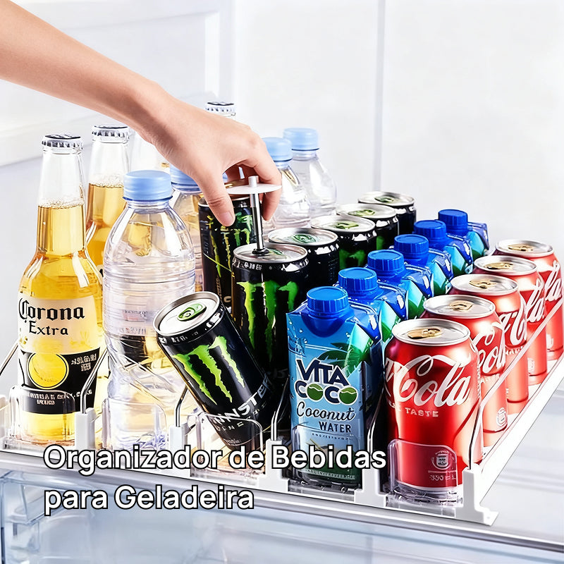Organizador e Dispensador Automático de Latas para Geladeira, Suporta 355ml, 473ml e 591ml (3 ou 5 Fileiras) organiza perfeitamente