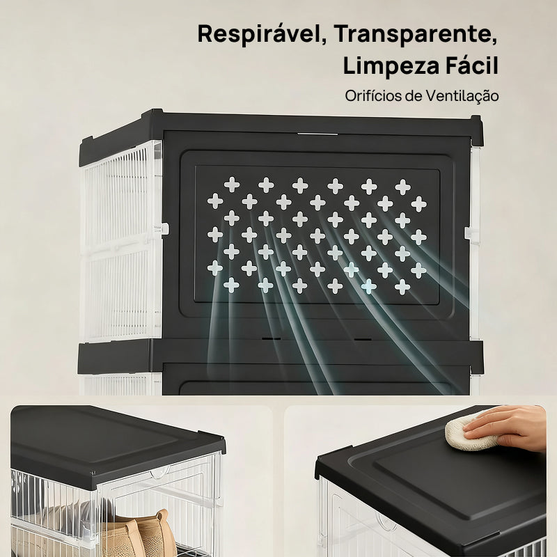 Caixas Organizadoras Dobráveis e Empilháveis para Sapatos em Plástico PP Transparente, Suportam Até o Tamanho 13 EUA visibilidade total