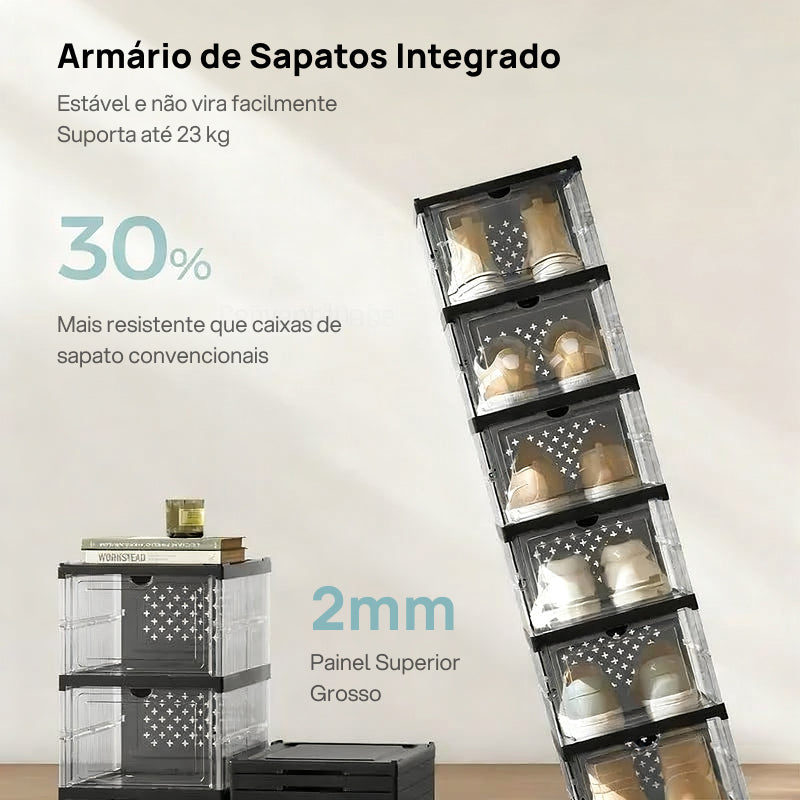 Caixas Organizadoras Dobráveis e Empilháveis para Sapatos em Plástico PP Transparente, Suportam Até o Tamanho 13 EUA visibilidade total