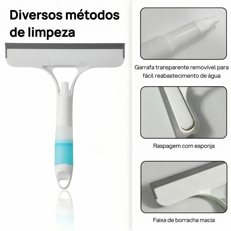 Raspador de Janela 3 em 1 Multifuncional com Rodo, Esfregão e Spray Integrado, para Casa e Para-brisa de Carro limpeza sem esforço