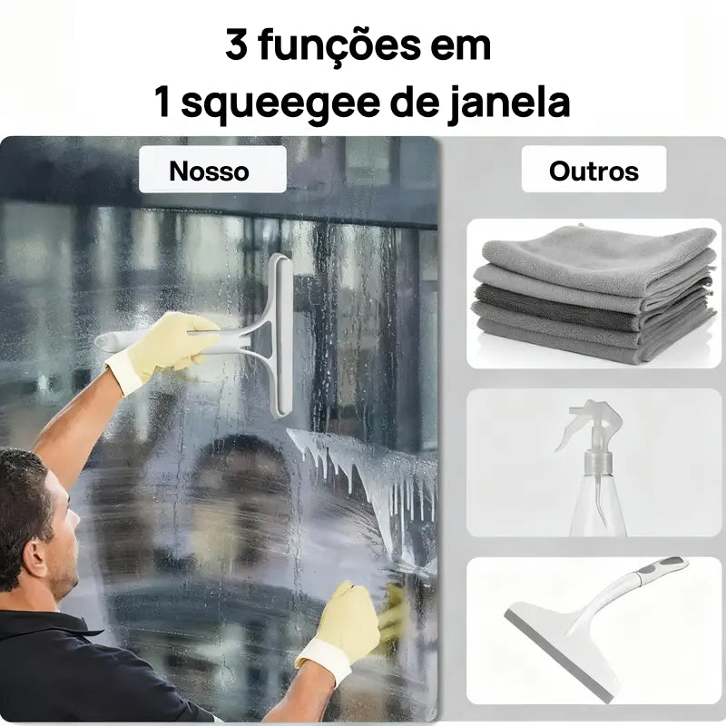 Raspador de Janela 3 em 1 Multifuncional com Rodo, Esfregão e Spray Integrado, para Casa e Para-brisa de Carro limpeza sem esforço
