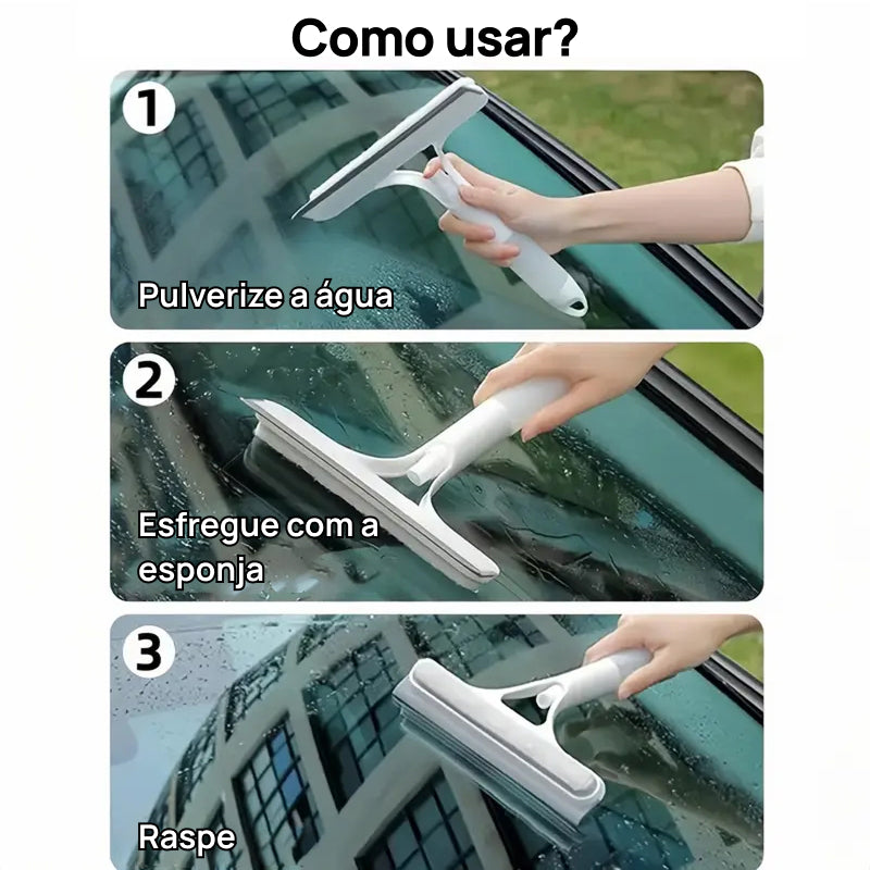 Raspador de Janela 3 em 1 Multifuncional com Rodo, Esfregão e Spray Integrado, para Casa e Para-brisa de Carro limpeza sem esforço