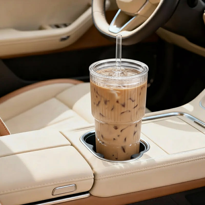 Conjunto de 2 ou 4 Copos de Vidro Texturizado com Tampa e Canudo, Reutilizáveis, Duráveis e à Prova de Vazamentos estilo sustentável