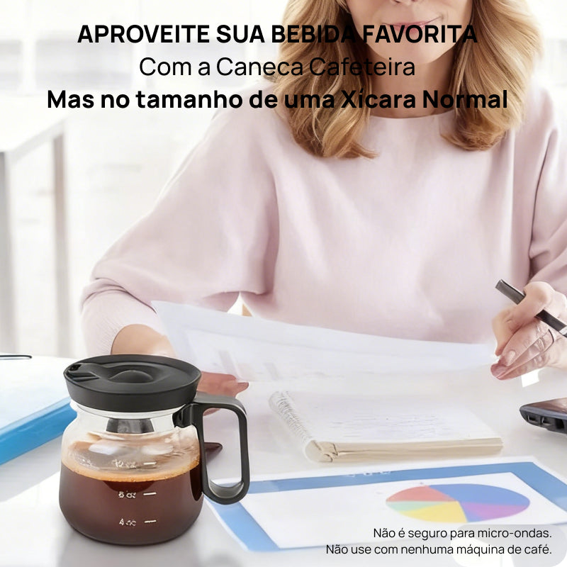 Caneca Decorativa em Formato de Bule de Café de Vidro 470ml, com Tampa e Alça Ergonômica, Ideal como Presente adoravelmente única