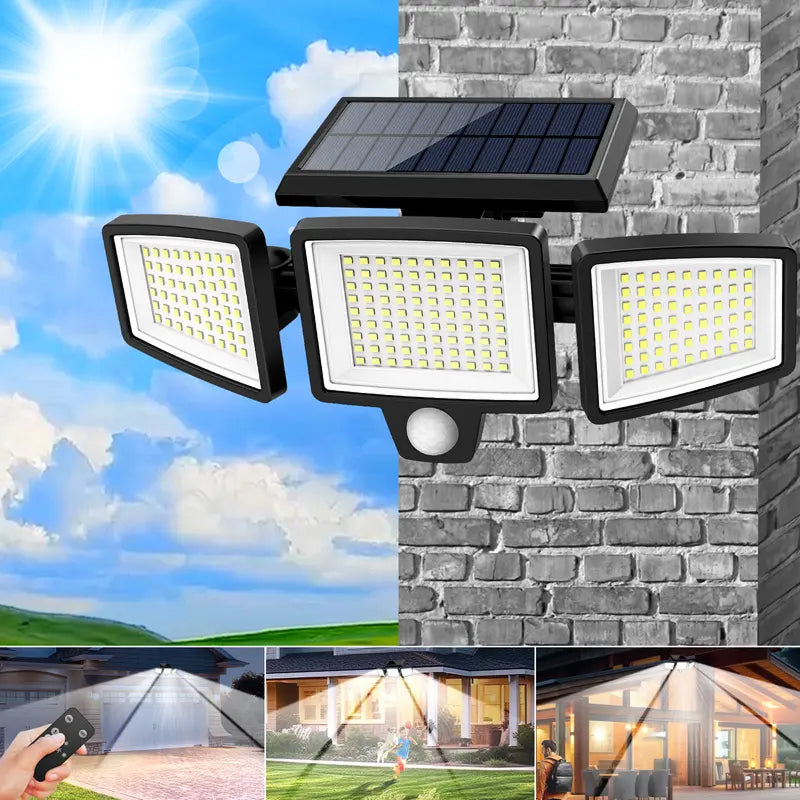 Luz de Segurança Solar 2500LM com 3 Cabeças Ajustáveis, 3 Modos de Iluminação e Proteção IP65 para Jardim eficientemente potente