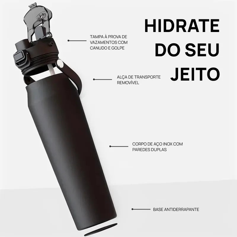Garrafa Térmica em Aço Inox com Tampa Dupla Função, Isolamento a Vácuo, Alta Conservação Térmica e Design Elegante
